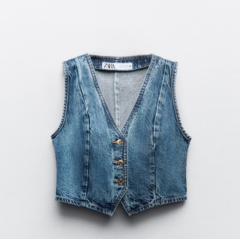 Zara Blue Denim Maxi Skirt and Vest Set ZARA - Picture 3 of 14